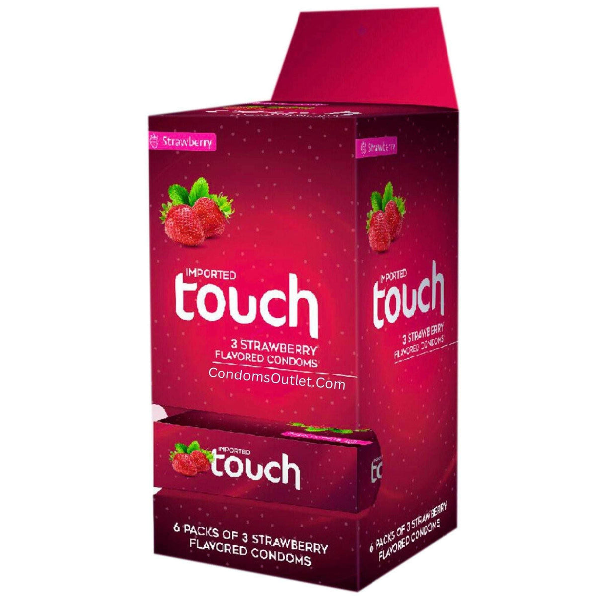 Touch Strawberry Flavored Condoms - 18 Pack Dispenser - Sweet Fruit Aroma