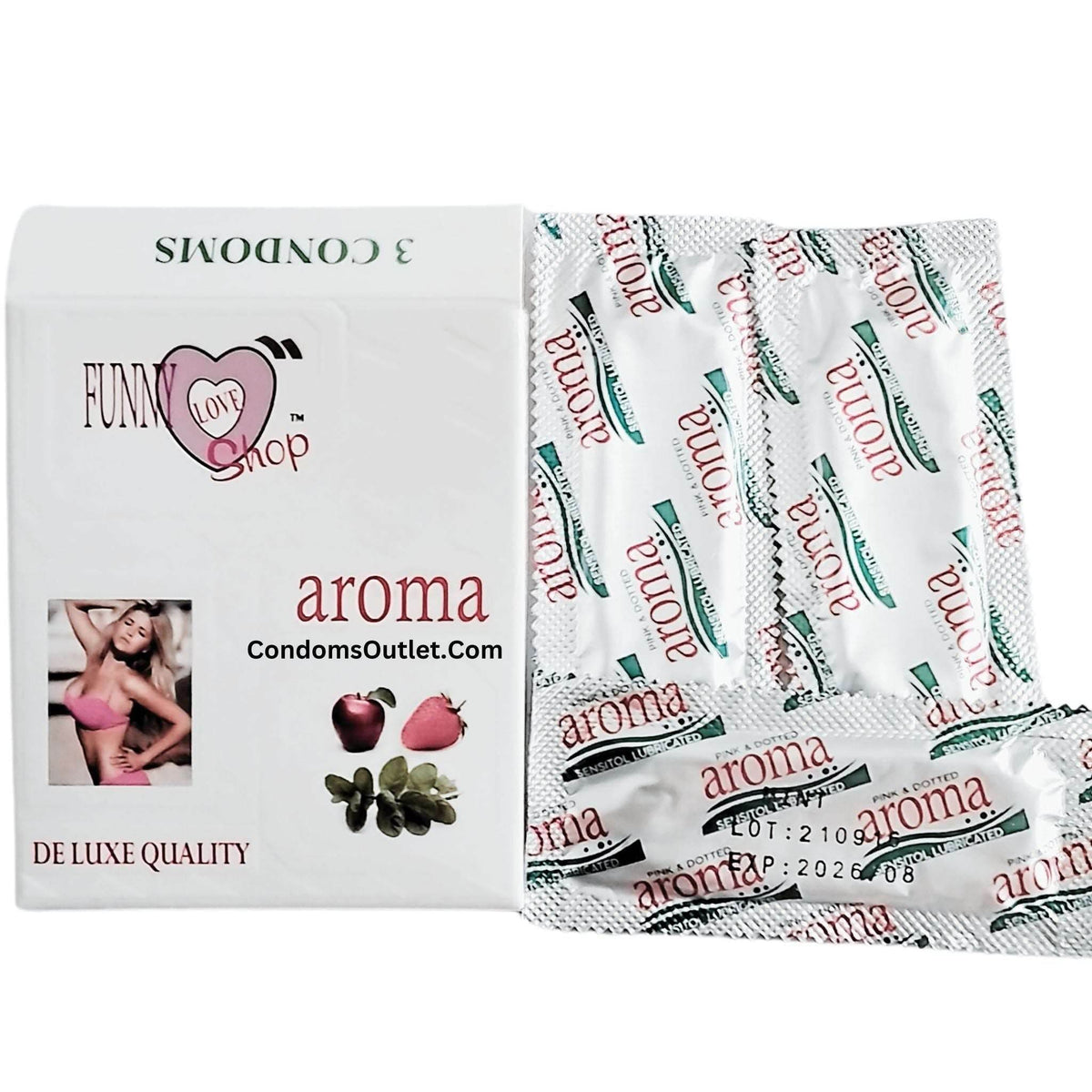 Aroma Flavored Condoms Variety Pack with Apple, Mint, and Strawberry flavors

