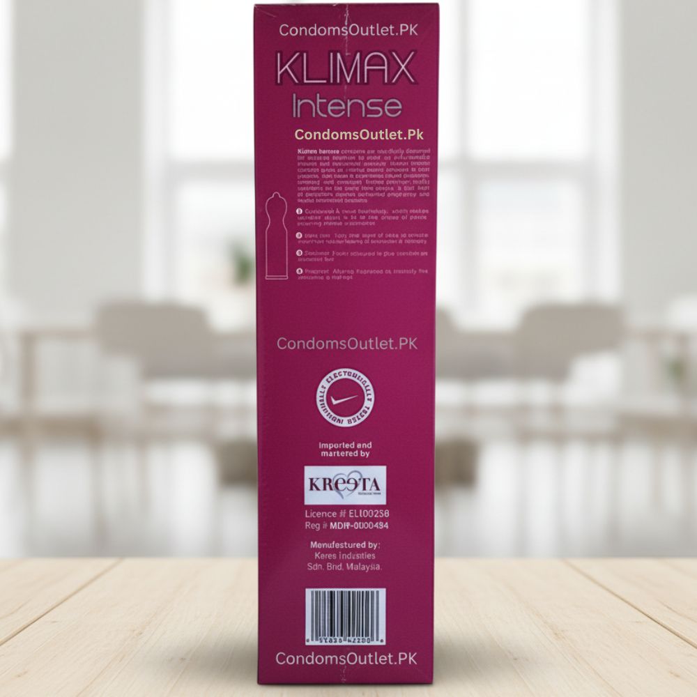 Dispenser box of Klimax Intense 4-in-1 Ultra Thin and Contoured Condoms - Pack of 36 - Back view