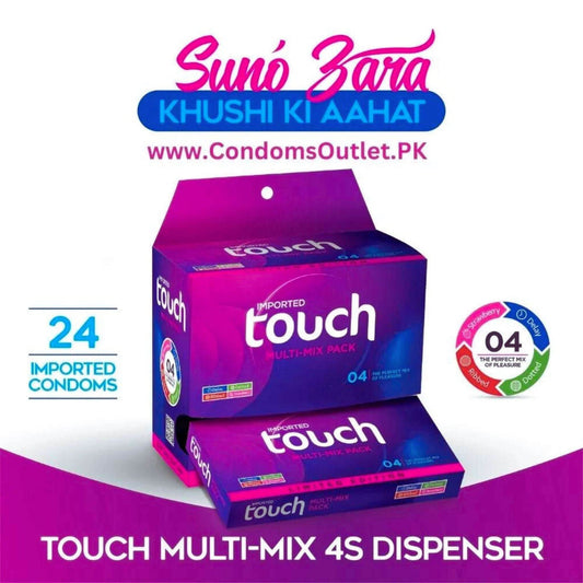 Touch Multi Mix Condoms - 24 Pack Dispenser - Ribbed, Dotted, Delay & Strawberry
